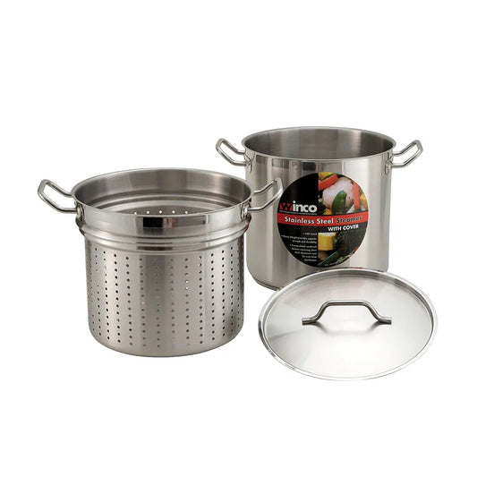 Winco 8 qt Steamer/Pasta Cooker - Stainless Steel, Induction Ready