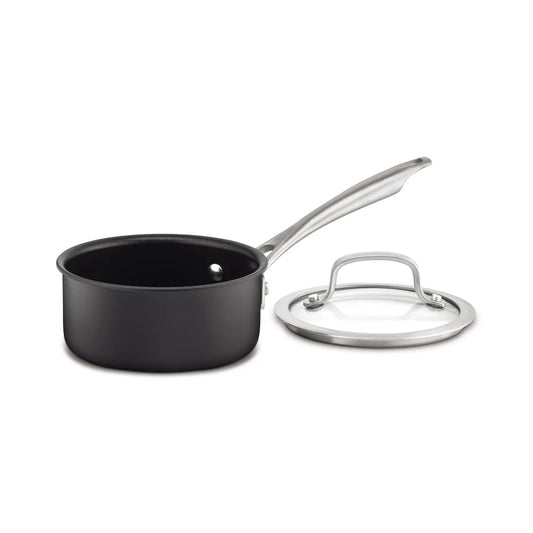 Solutions Kitchen 1 qt Anodized Aluminum Saucepan w/ Glass Cover, Black